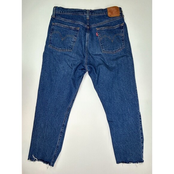 Levi's Premium 501 Cropped Straight Jeans Charleston Fun Blue Denim Raw Hem s 31 - Picture 5 of 15